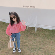 將圖片載入圖庫檢視器 【Y202018】2020春款韓版娃娃領襯衫女童寶寶可愛燈籠袖娃娃衫襯衣-20200304