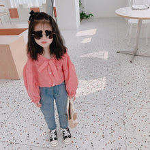 將圖片載入圖庫檢視器 【Y202018】2020春款韓版娃娃領襯衫女童寶寶可愛燈籠袖娃娃衫襯衣-20200304