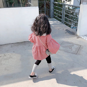 【Y589】女童春季韓版娃娃領格子襯衫女寶寶燈籠袖洋氣娃娃衫-20200304