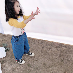 【Y599】兒童韓版打底衫男女童寶寶卡通印花打底衫拼色T恤跑量-20200304