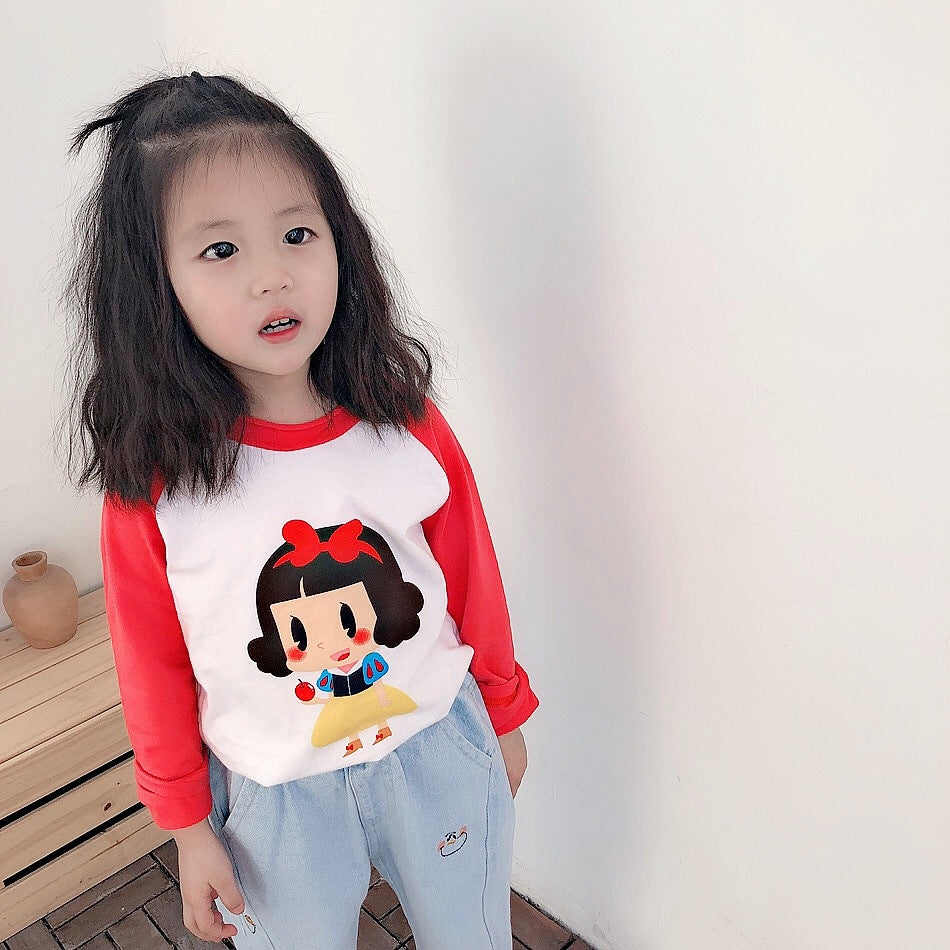 【Y599】兒童韓版打底衫男女童寶寶卡通印花打底衫拼色T恤跑量-20200304