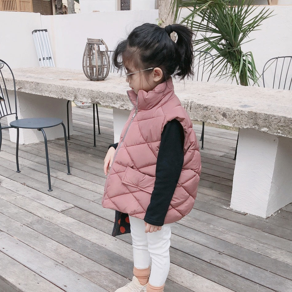 【Y7236】男女童寶寶冬季新款韓版棉馬甲兒童保暖加厚坎肩純色外套-20191012
