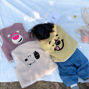 【W9328】兒童秋冬夾棉毛馬甲男女寶韓版卡通刺繡羊羔絨馬甲雙面穿-20191028