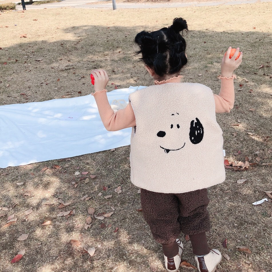 【W9328】兒童秋冬夾棉毛馬甲男女寶韓版卡通刺繡羊羔絨馬甲雙面穿-20191028