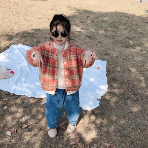 【Y93335】2019冬季新款韓版格子毛毛外套女童寶寶加絨寬鬆毛毛外套-20191028