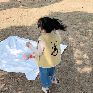 【W9328】兒童秋冬夾棉毛馬甲男女寶韓版卡通刺繡羊羔絨馬甲雙面穿-20191028