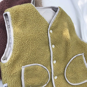 【W9328】兒童秋冬夾棉毛馬甲男女寶韓版卡通刺繡羊羔絨馬甲雙面穿-20191028