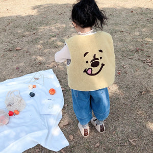 【W9328】兒童秋冬夾棉毛馬甲男女寶韓版卡通刺繡羊羔絨馬甲雙面穿-20191028