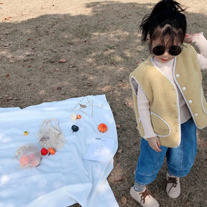 【W9328】兒童秋冬夾棉毛馬甲男女寶韓版卡通刺繡羊羔絨馬甲雙面穿-20191028