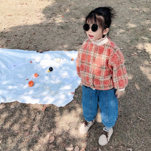 【Y93335】2019冬季新款韓版格子毛毛外套女童寶寶加絨寬鬆毛毛外套-20191028