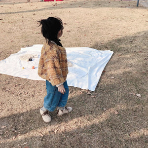 【Y93335】2019冬季新款韓版格子毛毛外套女童寶寶加絨寬鬆毛毛外套-20191028