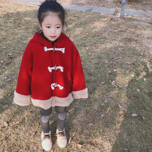 【Y8831】女童寶寶小紅帽毛呢斗篷冬季韓版加絨加厚中兔毛斗篷披風-20191111