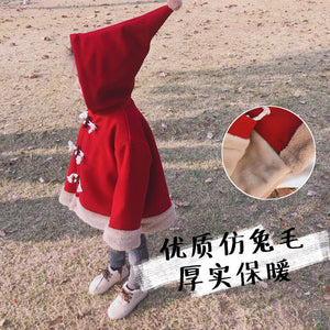 【Y8831】女童寶寶小紅帽毛呢斗篷冬季韓版加絨加厚中兔毛斗篷披風-20191111