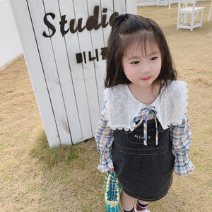 【Y20207】2020春季新款韓版甜美大翻領格子襯衫女童寶寶小清新襯衣-20200220