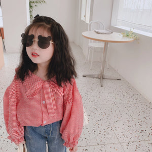 【Y202018】2020春款韓版娃娃領襯衫女童寶寶可愛燈籠袖娃娃衫襯衣-20200304