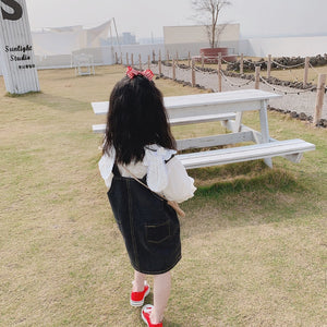 【Y202027】女童春季日系軟妹蝴蝶結兔耳朵荷葉花邊拼接娃娃領白襯衫-20200220