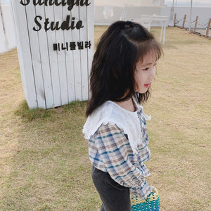【Y20207】2020春季新款韓版甜美大翻領格子襯衫女童寶寶小清新襯衣-20200220