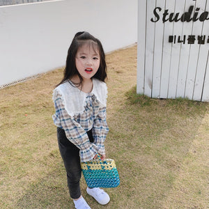 【Y20207】2020春季新款韓版甜美大翻領格子襯衫女童寶寶小清新襯衣-20200220