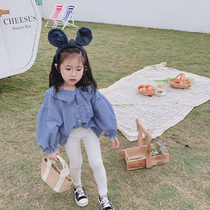 【Y202018】2020春款韓版娃娃領襯衫女童寶寶可愛燈籠袖娃娃衫襯衣-20200304