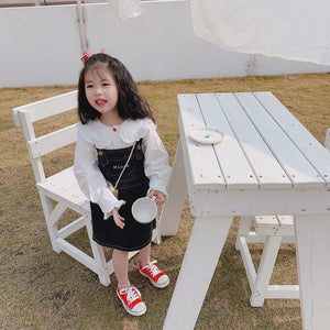 【Y202027】女童春季日系軟妹蝴蝶結兔耳朵荷葉花邊拼接娃娃領白襯衫-20200220