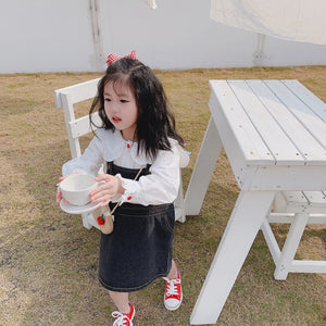 【Y202027】女童春季日系軟妹蝴蝶結兔耳朵荷葉花邊拼接娃娃領白襯衫-20200220