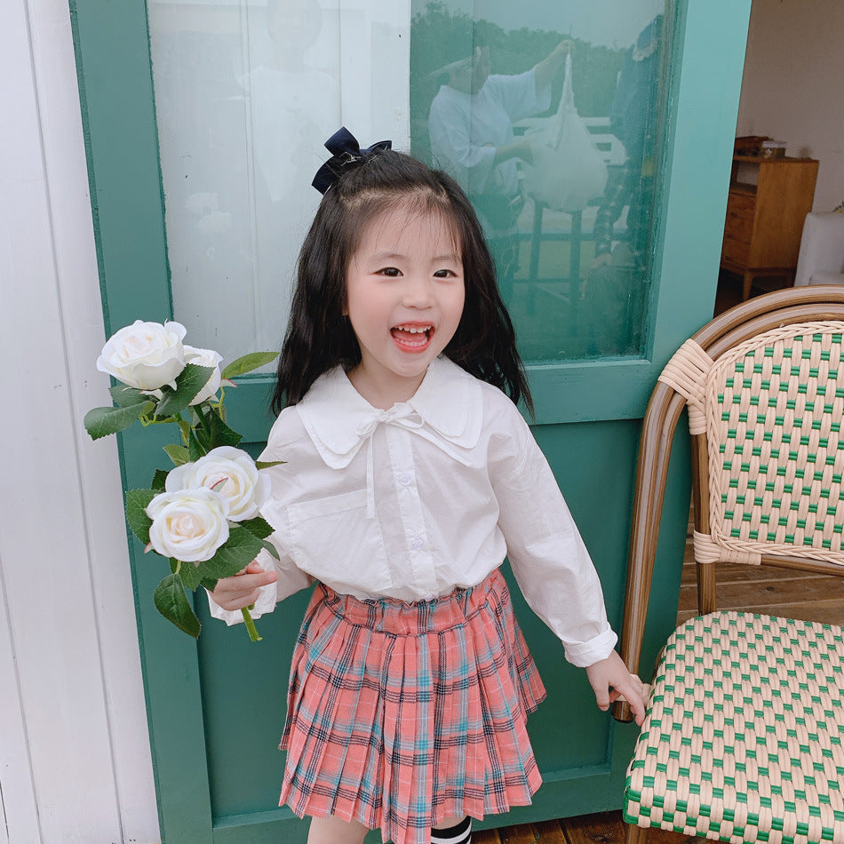 【Y202030】2020春季韓版日系軟妹娃娃領襯衫女童寶寶學院風白襯衫-20200220