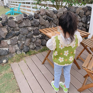 【Y9233】韓國春新款女童針織坎肩泫雅小花朵毛線馬甲寶寶花邊坎肩-20200220
