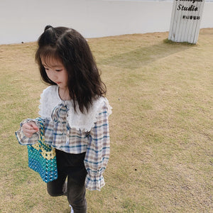 【Y20207】2020春季新款韓版甜美大翻領格子襯衫女童寶寶小清新襯衣-20200220