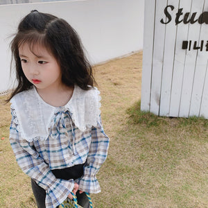 【Y20207】2020春季新款韓版甜美大翻領格子襯衫女童寶寶小清新襯衣-20200220