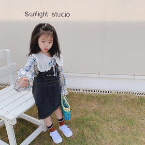 【Y20207】2020春季新款韓版甜美大翻領格子襯衫女童寶寶小清新襯衣-20200220