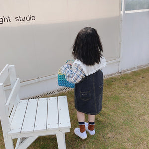 【Y20207】2020春季新款韓版甜美大翻領格子襯衫女童寶寶小清新襯衣-20200220