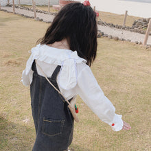 將圖片載入圖庫檢視器 【Y202027】女童春季日系軟妹蝴蝶結兔耳朵荷葉花邊拼接娃娃領白襯衫-20200220
