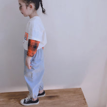 將圖片載入圖庫檢視器 【Y20100】男女童春季新款韓版假兩件格子襯衫袖T卹寶寶拼接上衣-20200320
