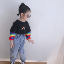 將圖片載入圖庫檢視器 【Y201005】2020春季新款韓版女童假兩件彩虹袖子T卹寶寶寬鬆上衣-20200320
