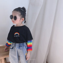 將圖片載入圖庫檢視器 【Y201005】2020春季新款韓版女童假兩件彩虹袖子T卹寶寶寬鬆上衣-20200320
