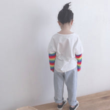 將圖片載入圖庫檢視器 【Y201005】2020春季新款韓版女童假兩件彩虹袖子T卹寶寶寬鬆上衣-20200320
