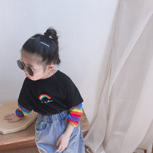 將圖片載入圖庫檢視器 【Y201005】2020春季新款韓版女童假兩件彩虹袖子T卹寶寶寬鬆上衣-20200320
